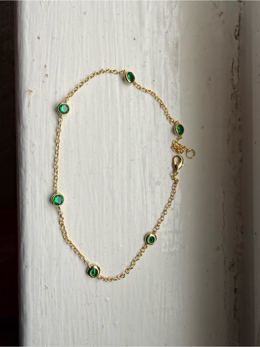 Adina Eden Gold Chain Anklet with Emerald Green Stones